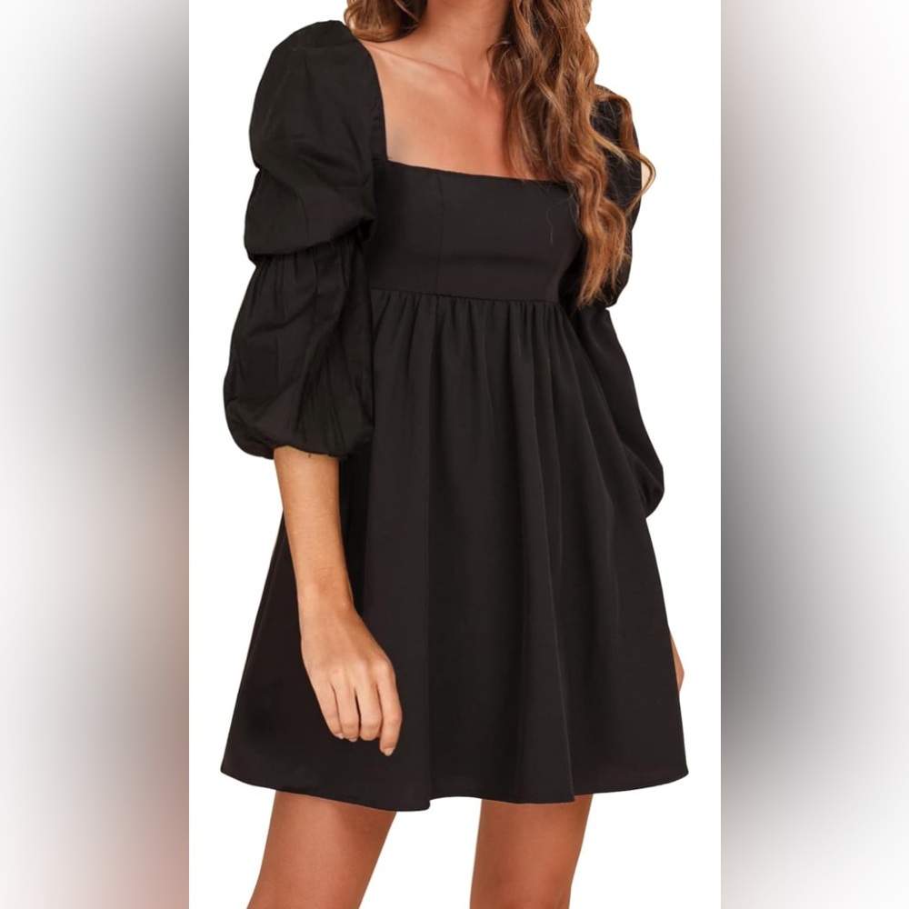 Black smocked mini dress, large